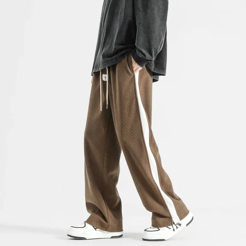 Brayden Corduroy Wide Leg Joggers For Men High Rise Drawstring Waist Velvet Corduroy Trousers
