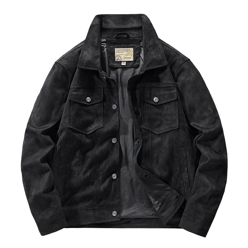 Street-Wave Outlander Suede Jacket for Men Premium Rugged Style with Turn Down Collar and Chest Pockets