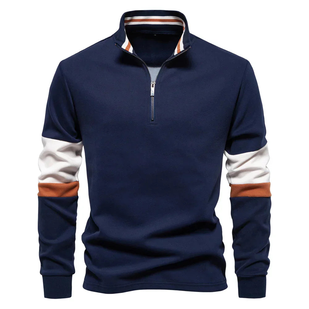 Street-Wave Zip Up Cotton Blend Pullover Sweatshirt For Men Everyday Comfort And Style