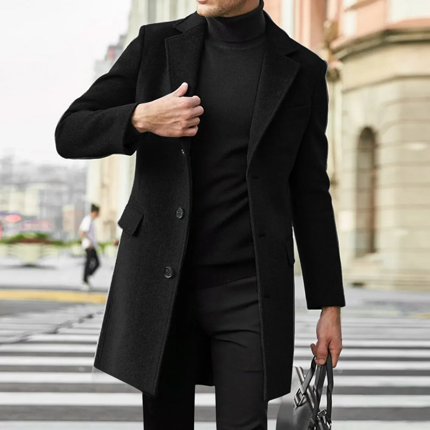 London Exchange Men's Wool Coat With Tailored Fit, Classic Lapel Collar, Hidden Button Closure, Fully Lined