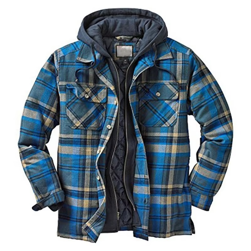 Street-Wave Mens Patchwork Checkered Cotton Hooded Jacket Thick Warm Casual Coat American Flag Design Sizes S To 5XL