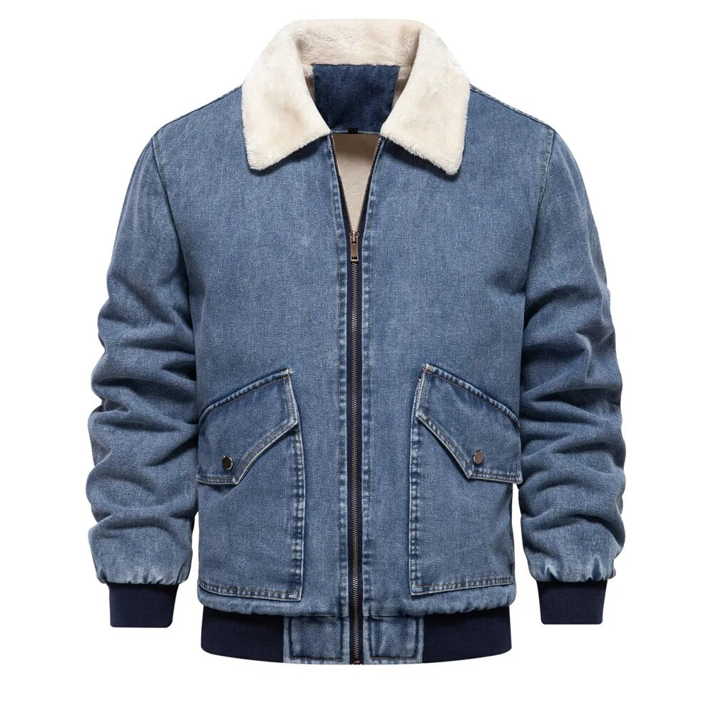 Street Wave Denim Jacket for Men Warm Lined Comfort Fit Casual Outerwear Perfect For Street Style Enthusiasts