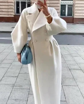 Street-Wave Elegant Double Breasted Wool Coat For Women Cozy Yet Glamorous With Warmth And Durability