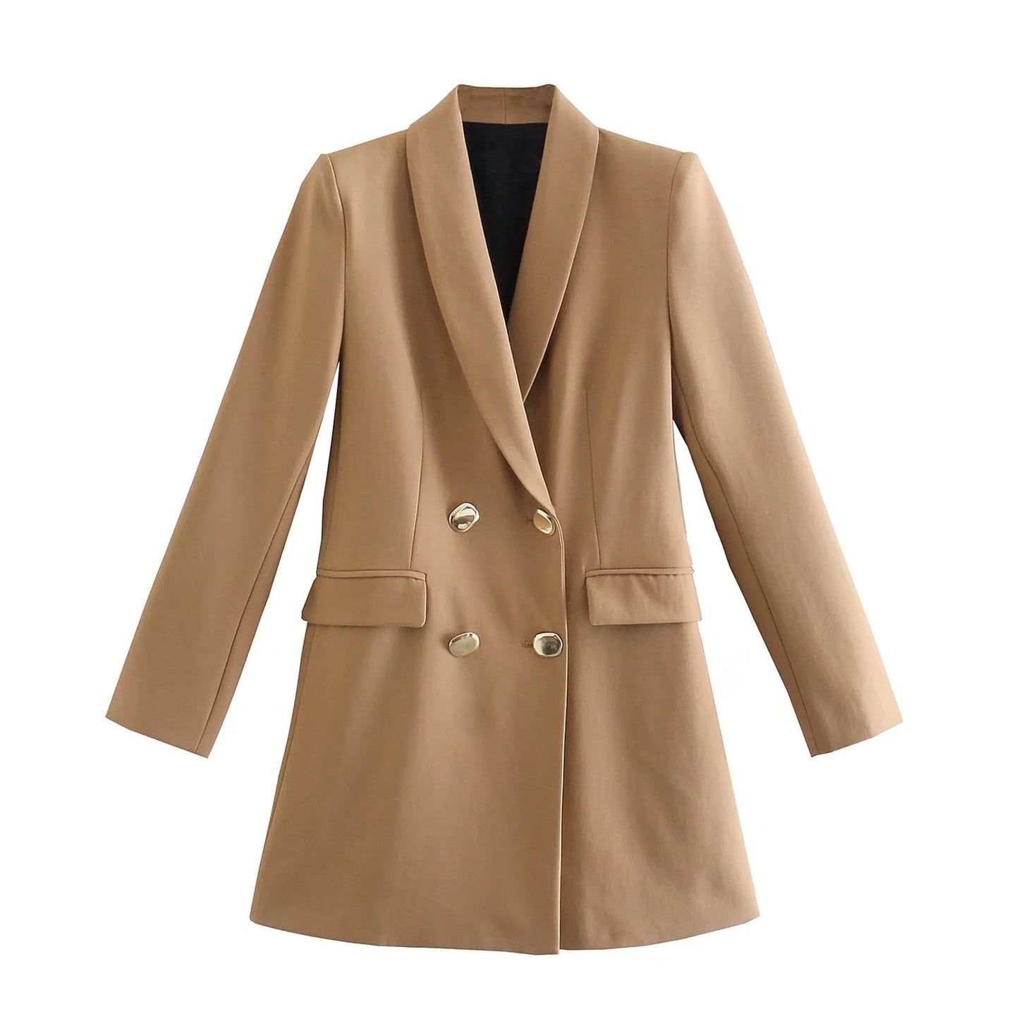 Street Wave Green Double Breasted Blazer For Women With Gold Buttons Elegant Tailored Suit Jacket