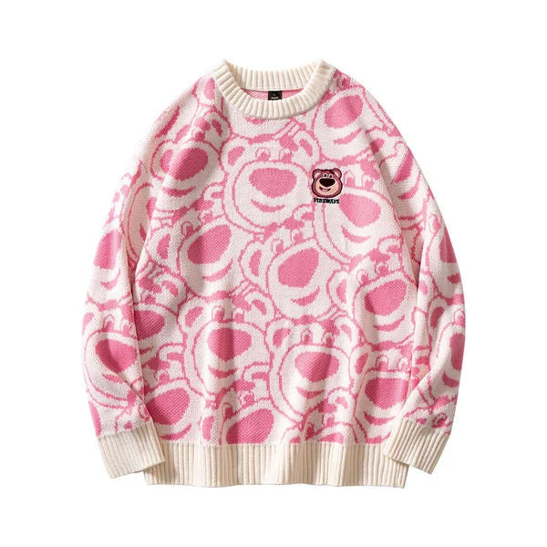 Streetwave Cozy Pink Bear Sweater For Women, Classic Comfort, Soft Knit, Flattering Fit