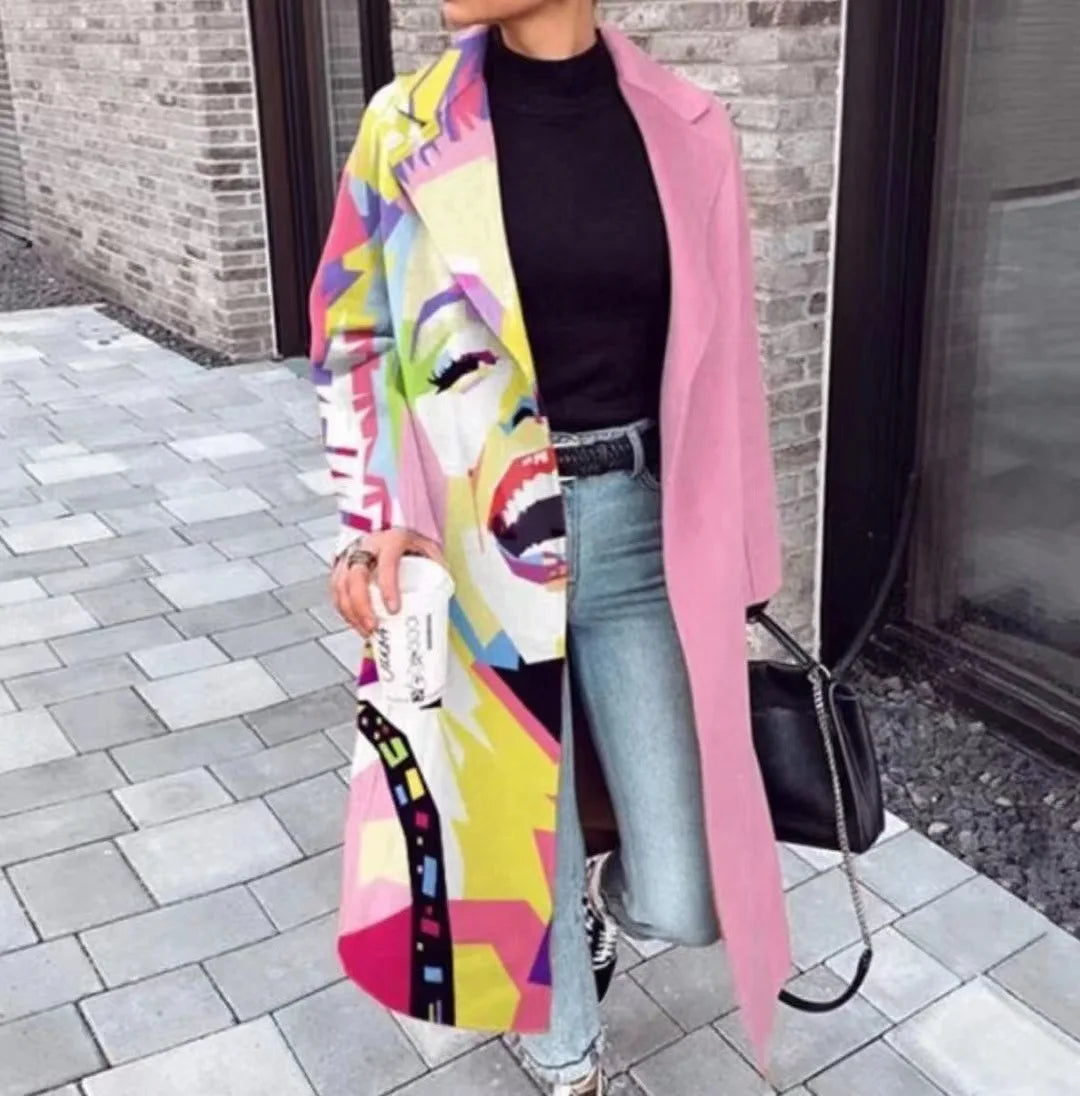 Street-wave Oversized Coat for Women, Color Block Design, Versatile Chic Comfort
