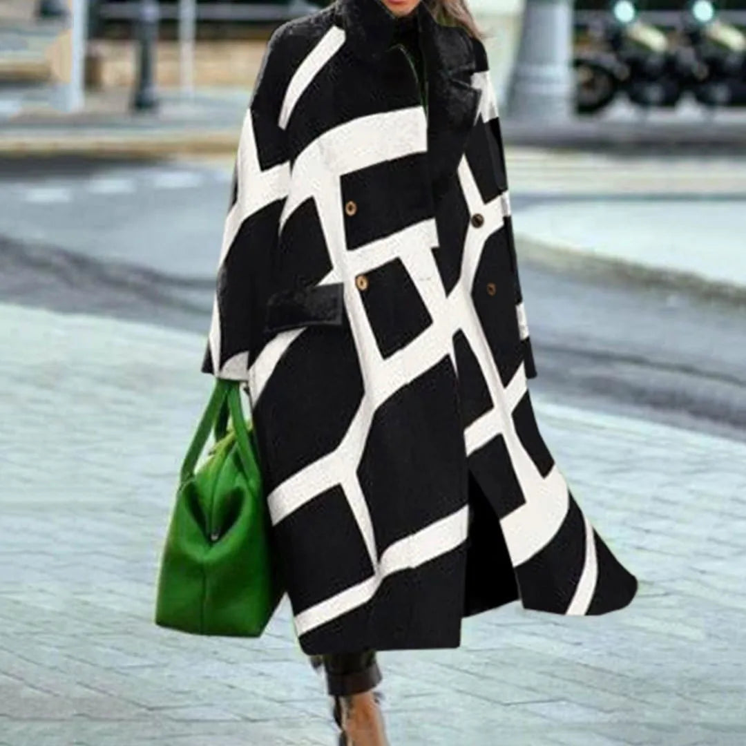 Street-wave Oversized Coat for Women, Color Block Design, Versatile Chic Comfort