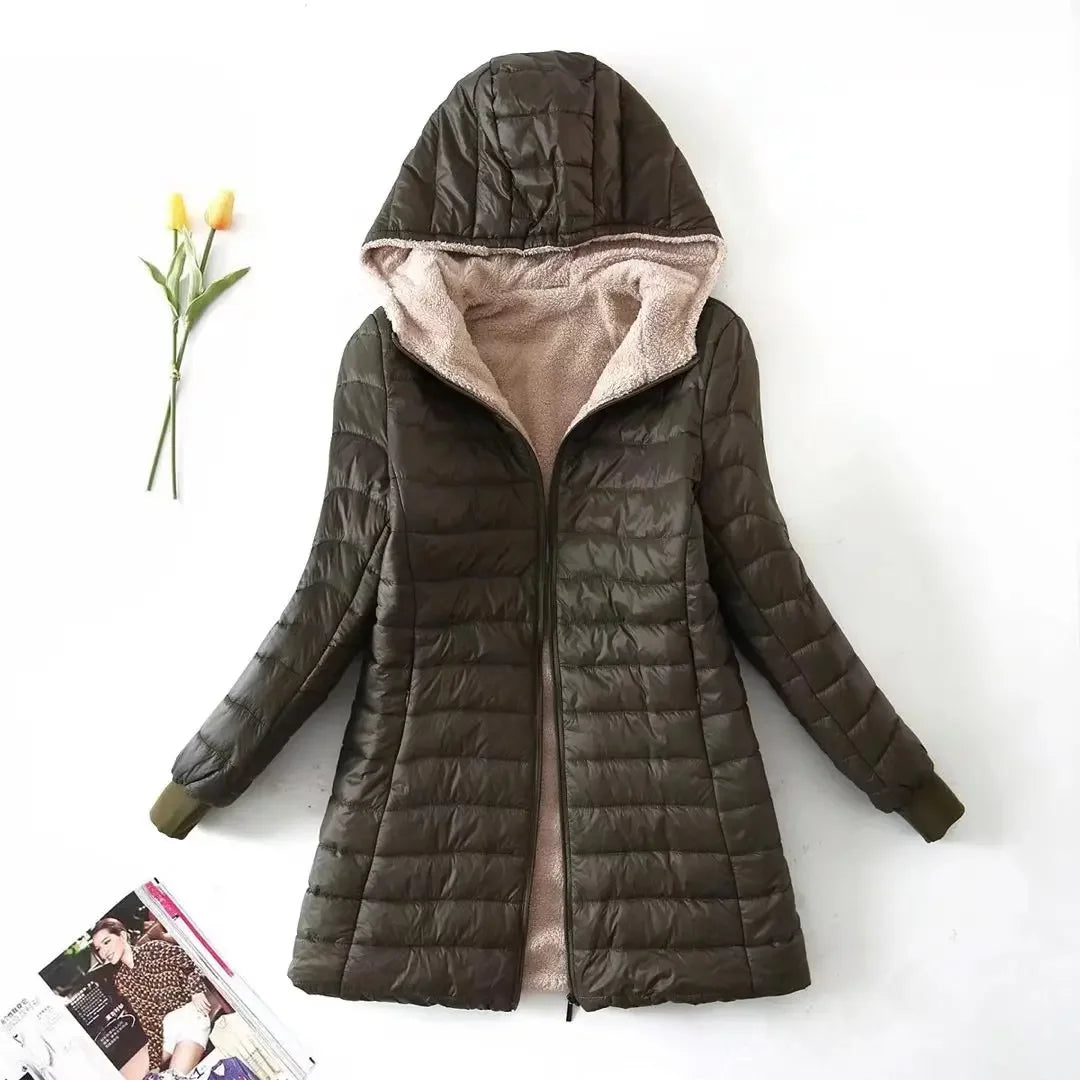 Street-wave Womens Hooded Puffer Jacket Cozy Faux Shearling Lined Winter Coat With Warmth