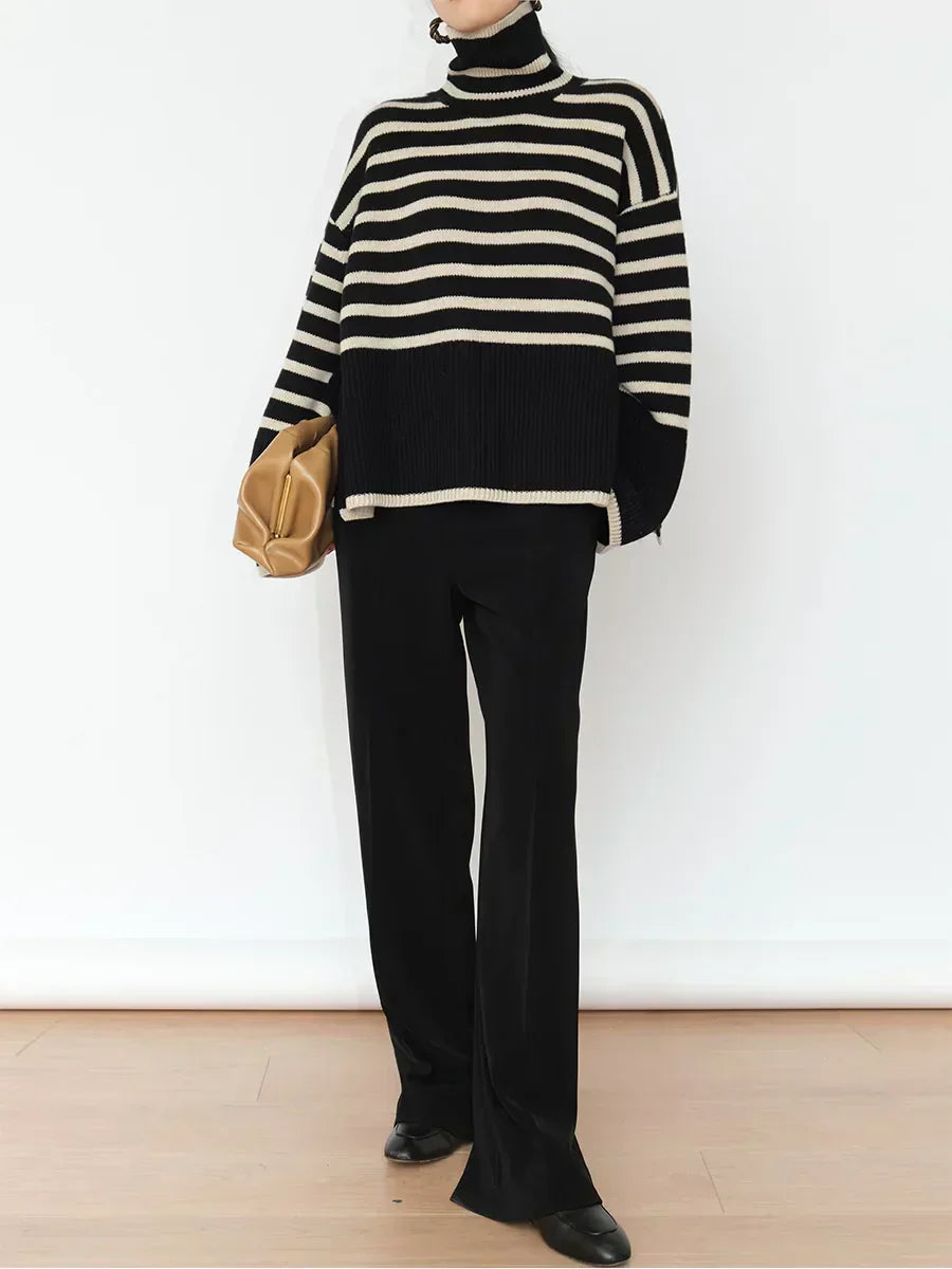 Street-wave Striped Cardigan For Women - Classic Knitwear With Timeless Chic And Cozy Comfort