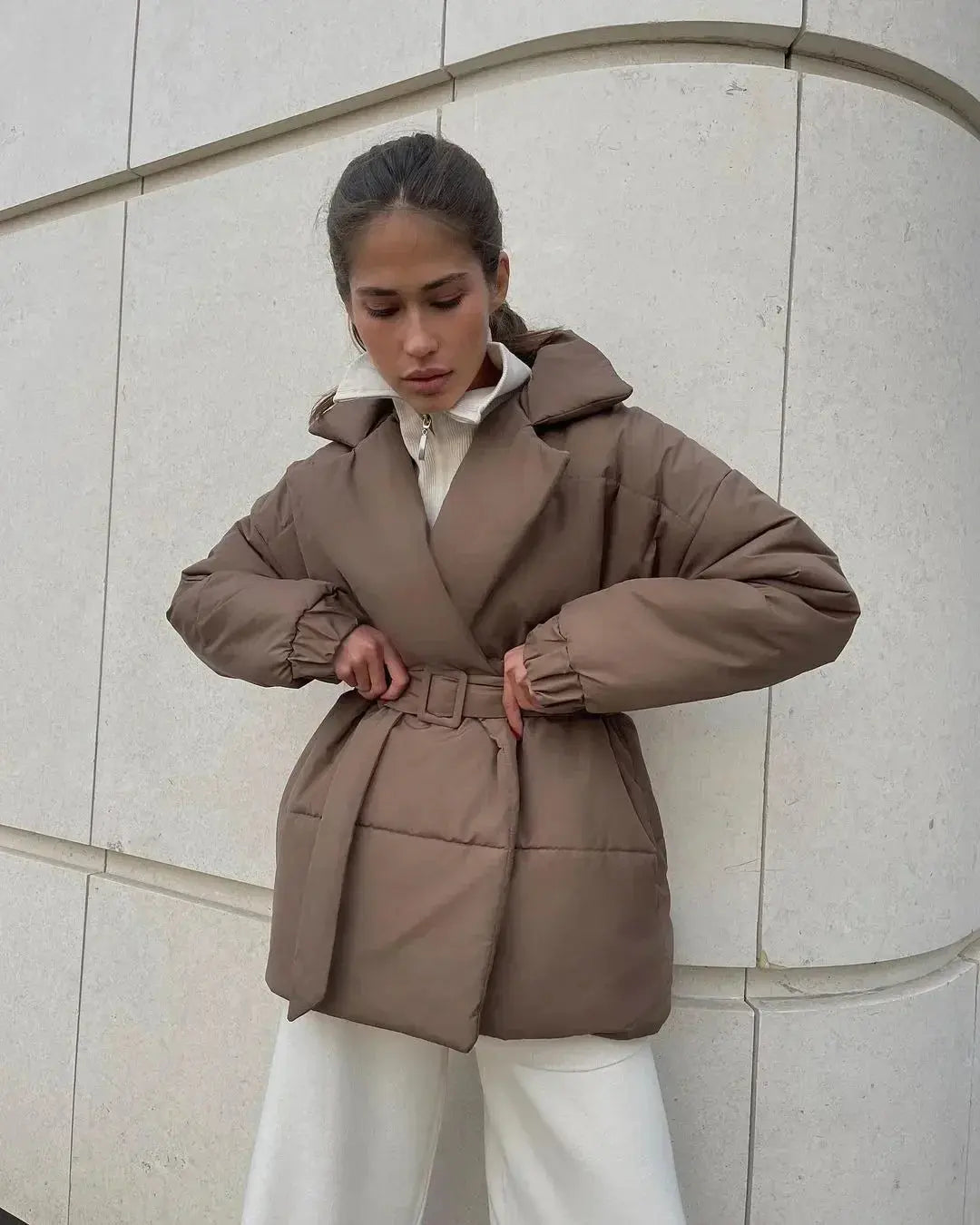 Streetwave Sanna Belted Puffer Jacket For Women Warm Cozy Winter Outerwear With Belt