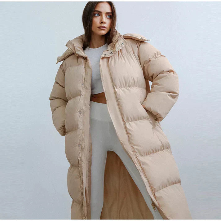 Street-wave Puffer Jacket For Women Cozy Warmth Plush Hood Stylish Winter Coat For Cold Weather