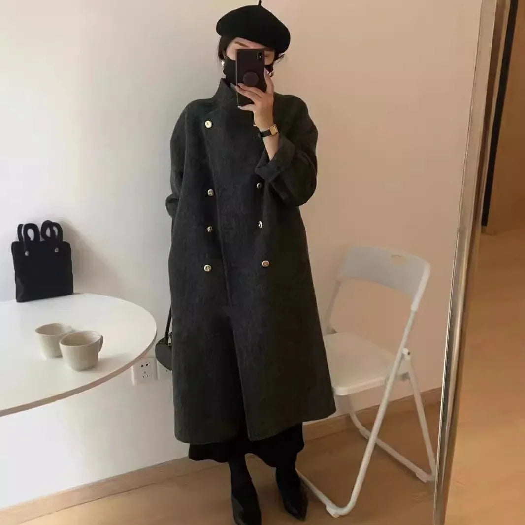Street-Wave Wool Blend Coat Unisex Mid Calf Warmth