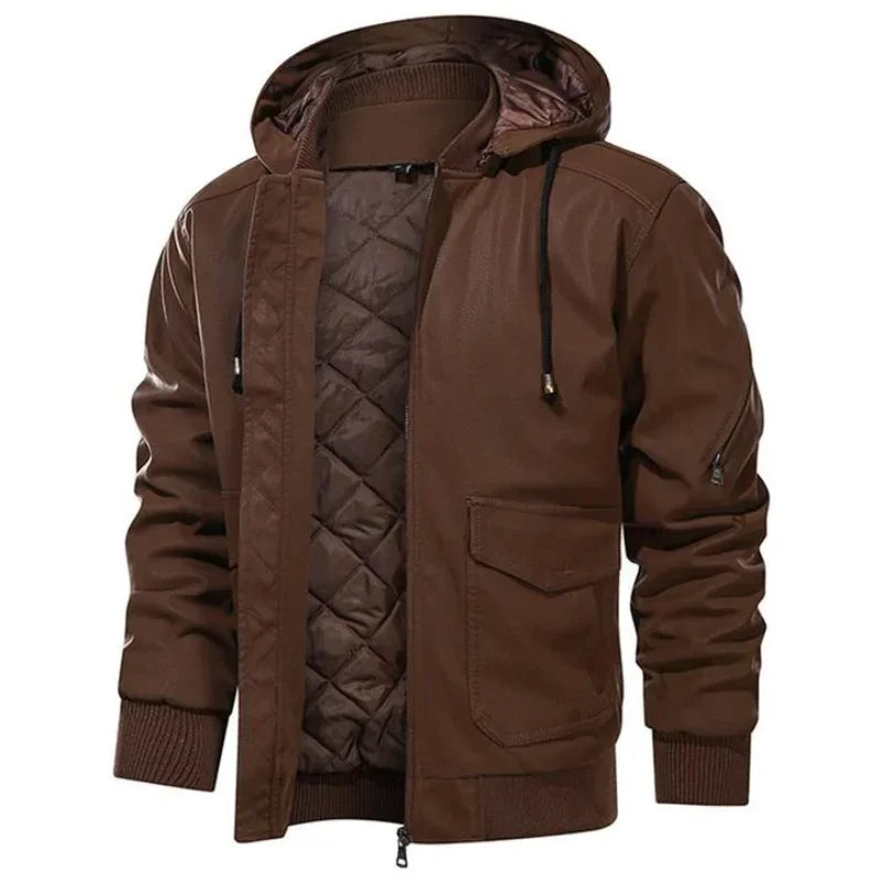 Premium Winter Biker Jacket For Men Hooded Moto Style Quilted Lining Street-Wave