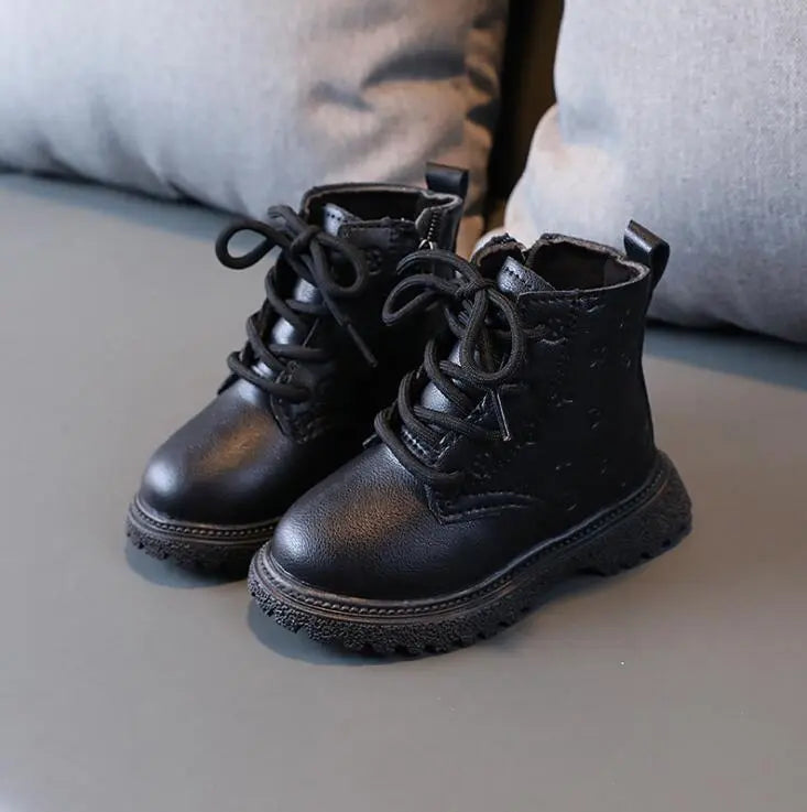 Street-wave Girls Boots With Side Zip Easy On Off Cozy Plush Lining Star Embossed Upper Kids