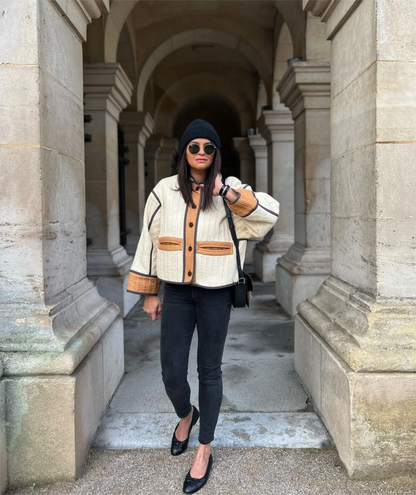 Street-Wave Patchwork Jacket For Women Premium Quilted Polyester Warm Autumn Coat