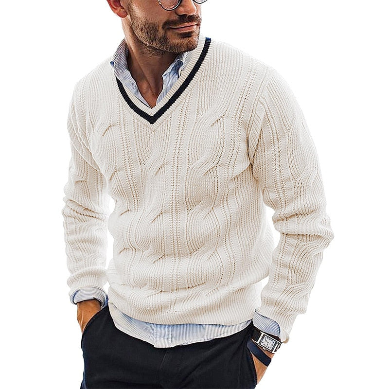 Street Wave Cozy Knit V Neck Pullover For Men Warm Comfortable Fit Elegant Autumn Essential
