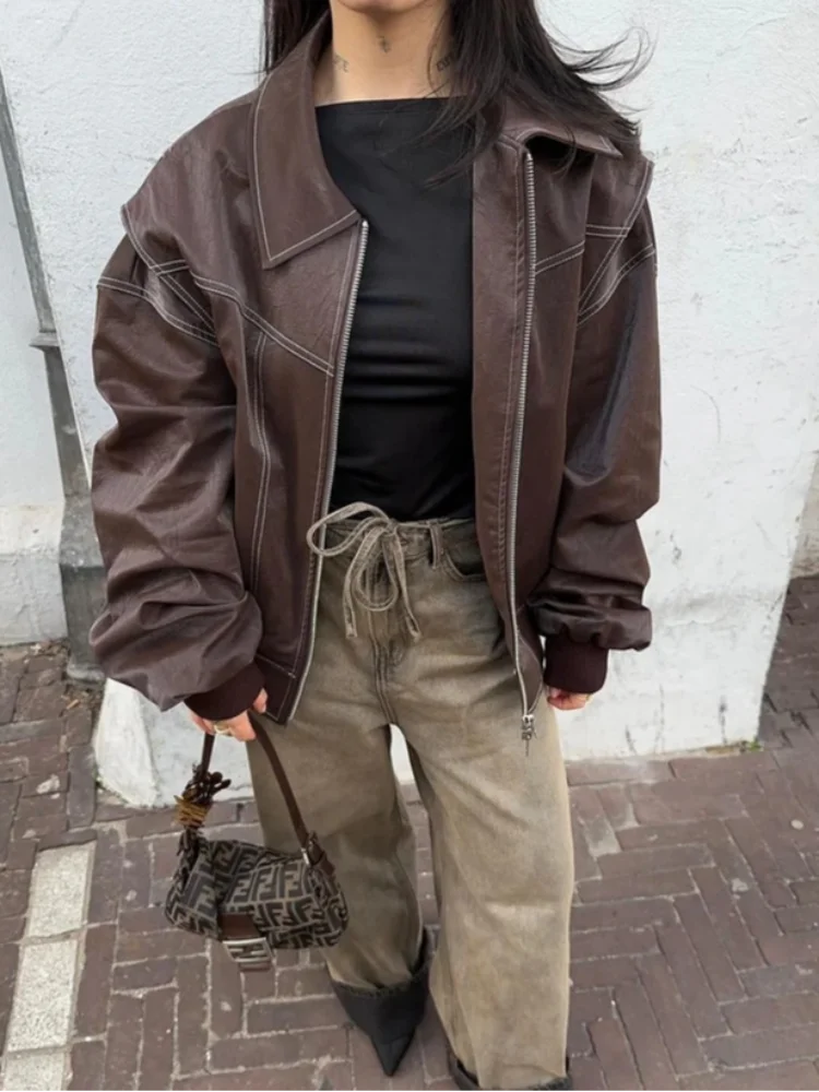 Street-Wave Samantha Women Oversized Leather Bomber Jacket