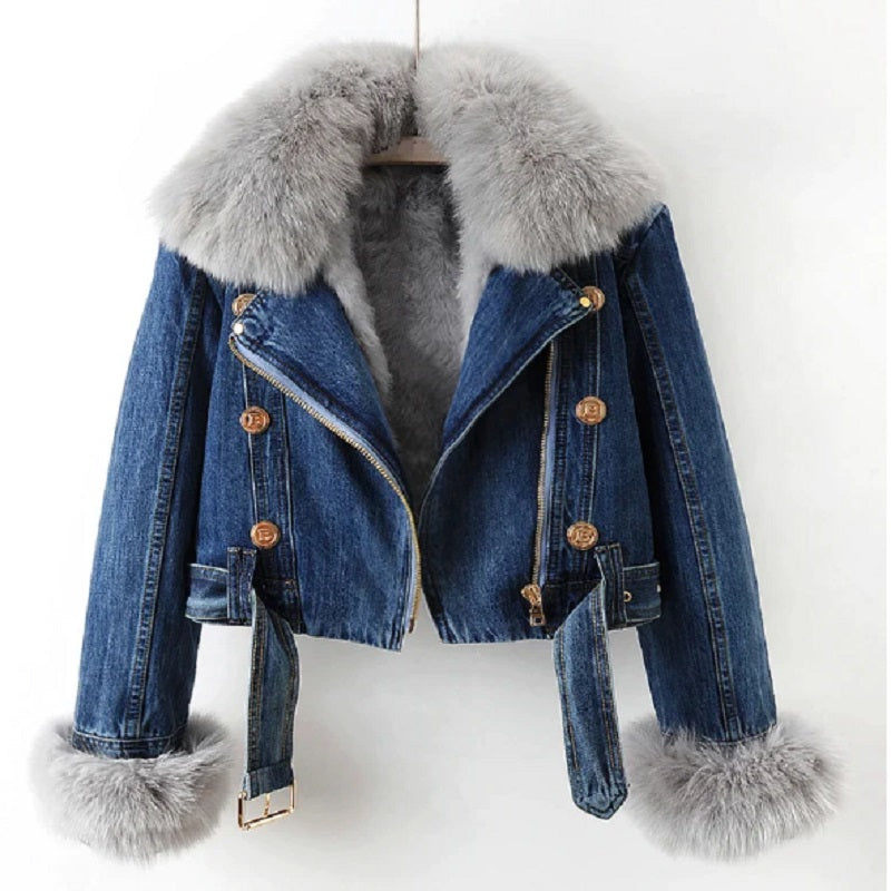 Street-Wave Denim Jacket With Lux Fur Collar For Women Regular Fit Sustainable Fashion Essential