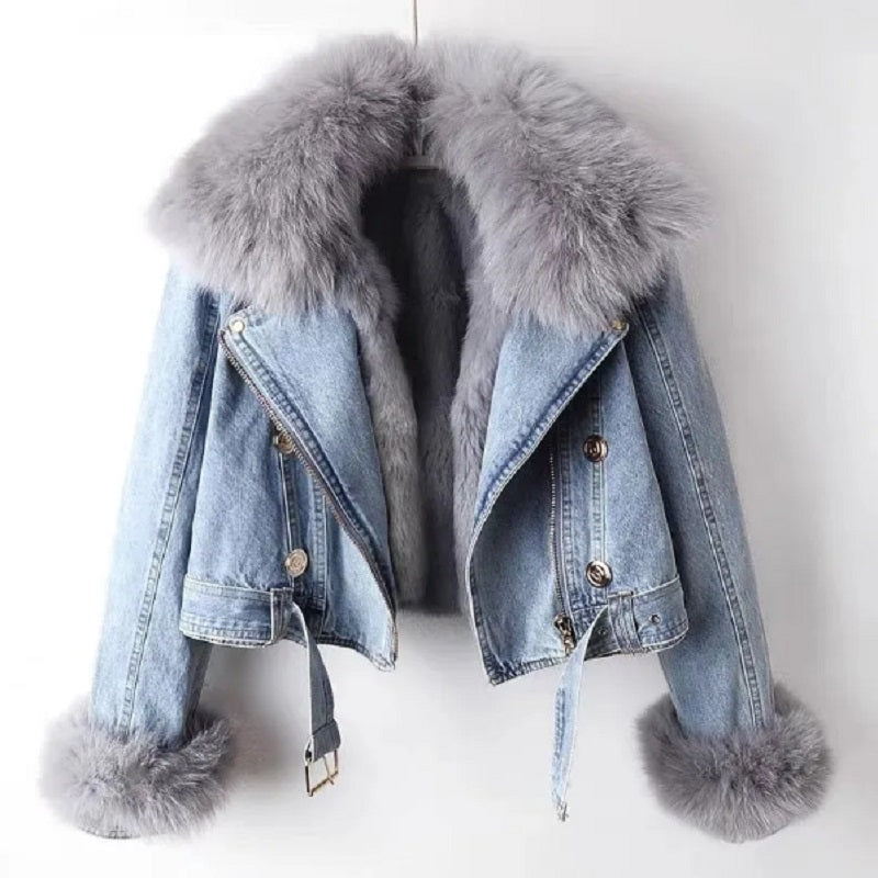 Street-Wave Denim Jacket With Lux Fur Collar For Women Regular Fit Sustainable Fashion Essential