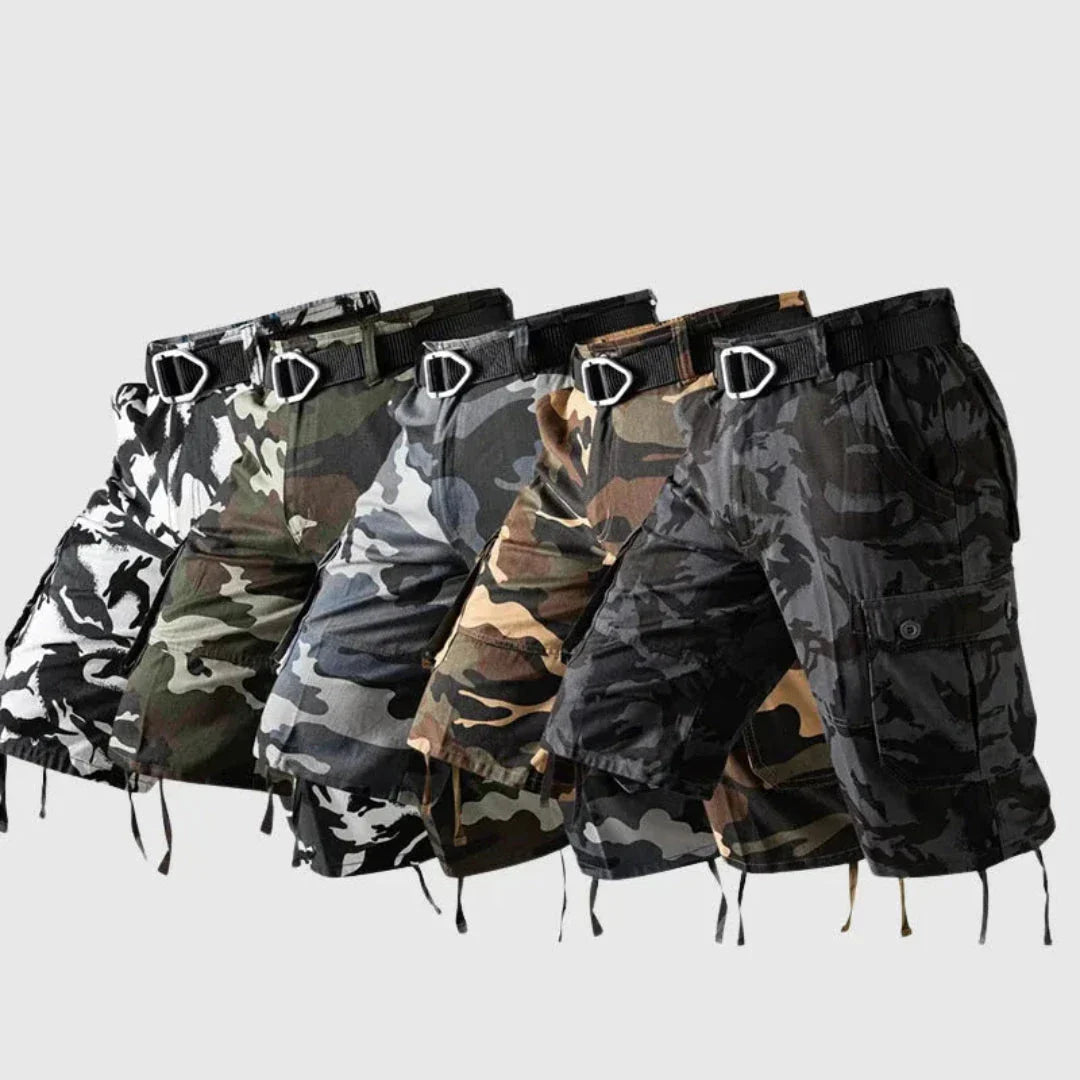 Sian Camouflage Multi Pocket Cargo Shorts Mens Pure Cotton Knee Length Tactical Outdoor Wear