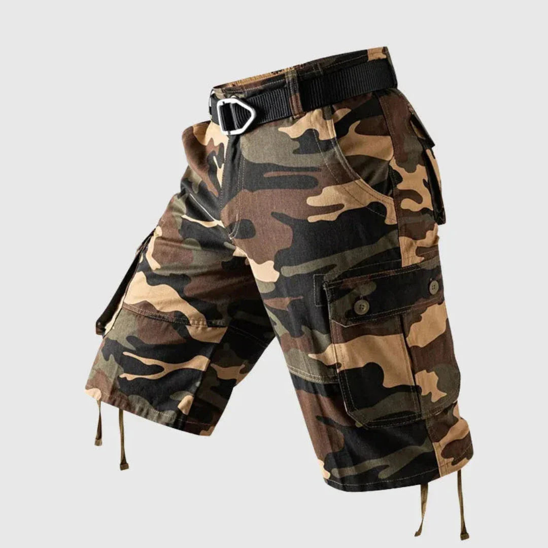 Sian Camouflage Multi Pocket Cargo Shorts Mens Pure Cotton Knee Length Tactical Outdoor Wear