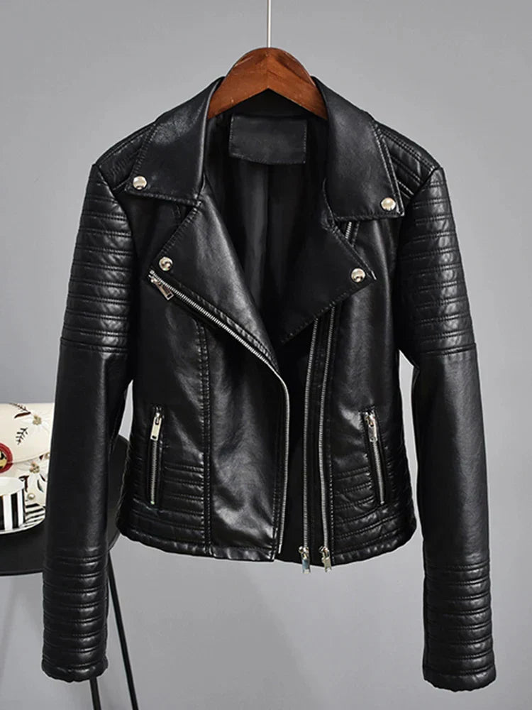 Street-wave Women’s Premium Leather Motorcycle Jacket With Quilted Shoulders And Asymmetric Zip