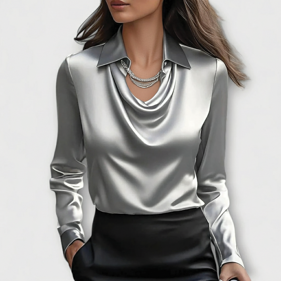 Scarlett Satin Blouse By Street-Wave For Women Draped Cowl Neck Lux Shine