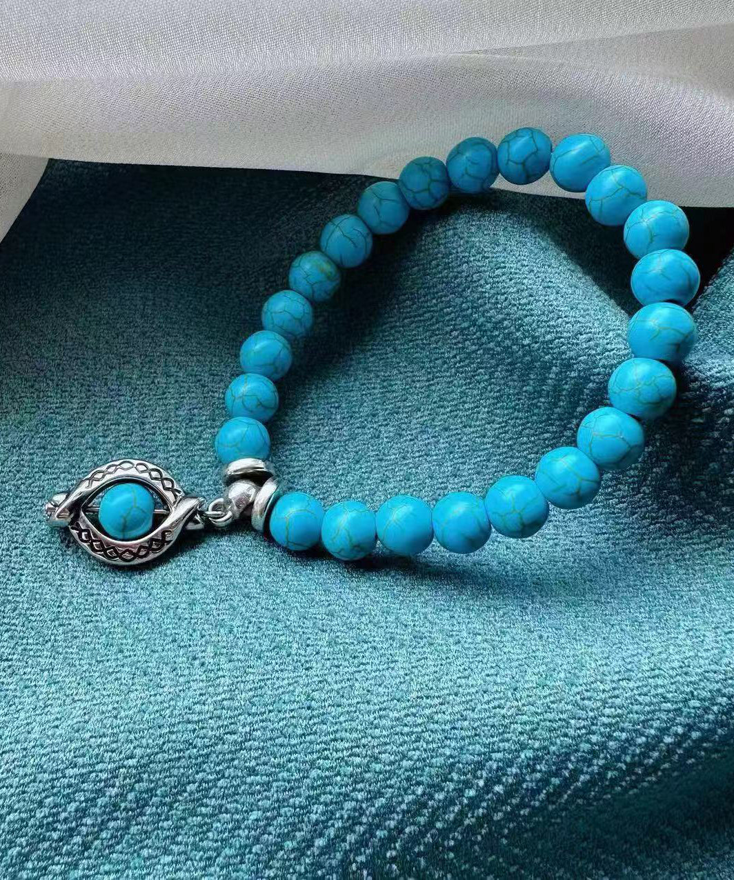 Bracelet simple en acier inoxydable bleu avec breloque turquoise - Street-Wave
