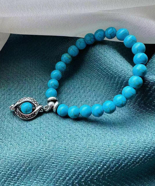 Bracelet simple en acier inoxydable bleu avec breloque turquoise - Street-Wave