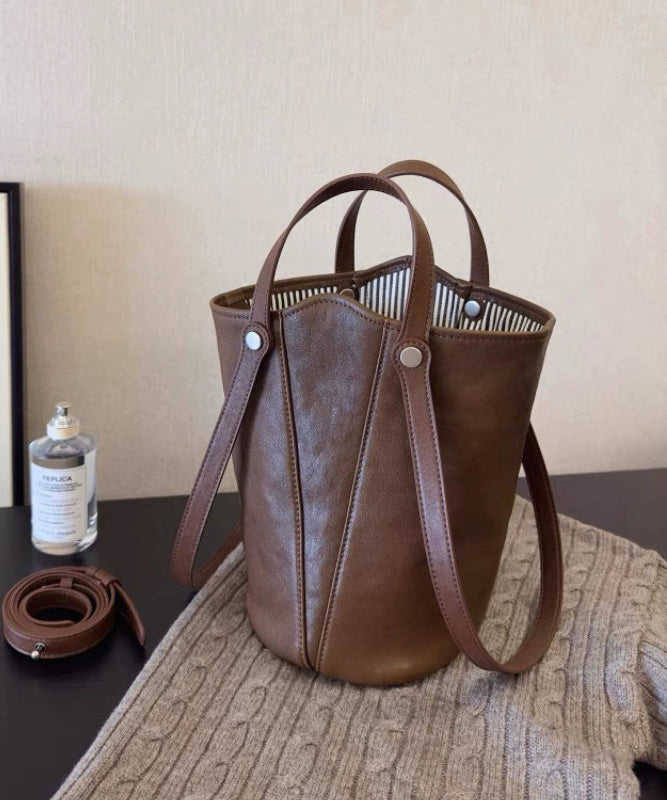 Sac seau simple en similicuir marron de grande capacité - Street-Wave
