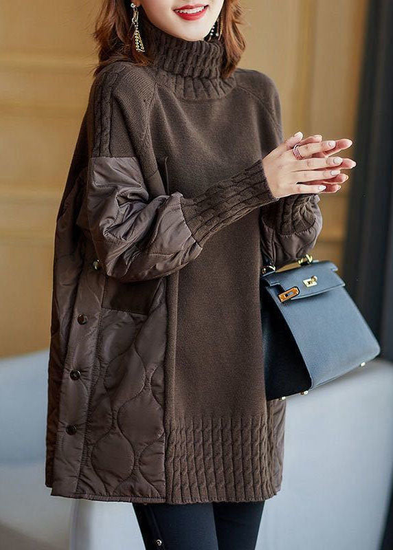 Street-Wave Patchwork Turtleneck Sweater For Women Cozy