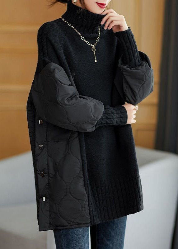Street-Wave Patchwork Turtleneck Sweater For Women Cozy
