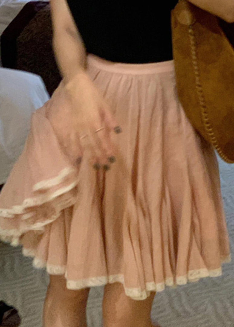 Jupe trapèze simple en dentelle rose patchwork pour l'été - Street-Wave