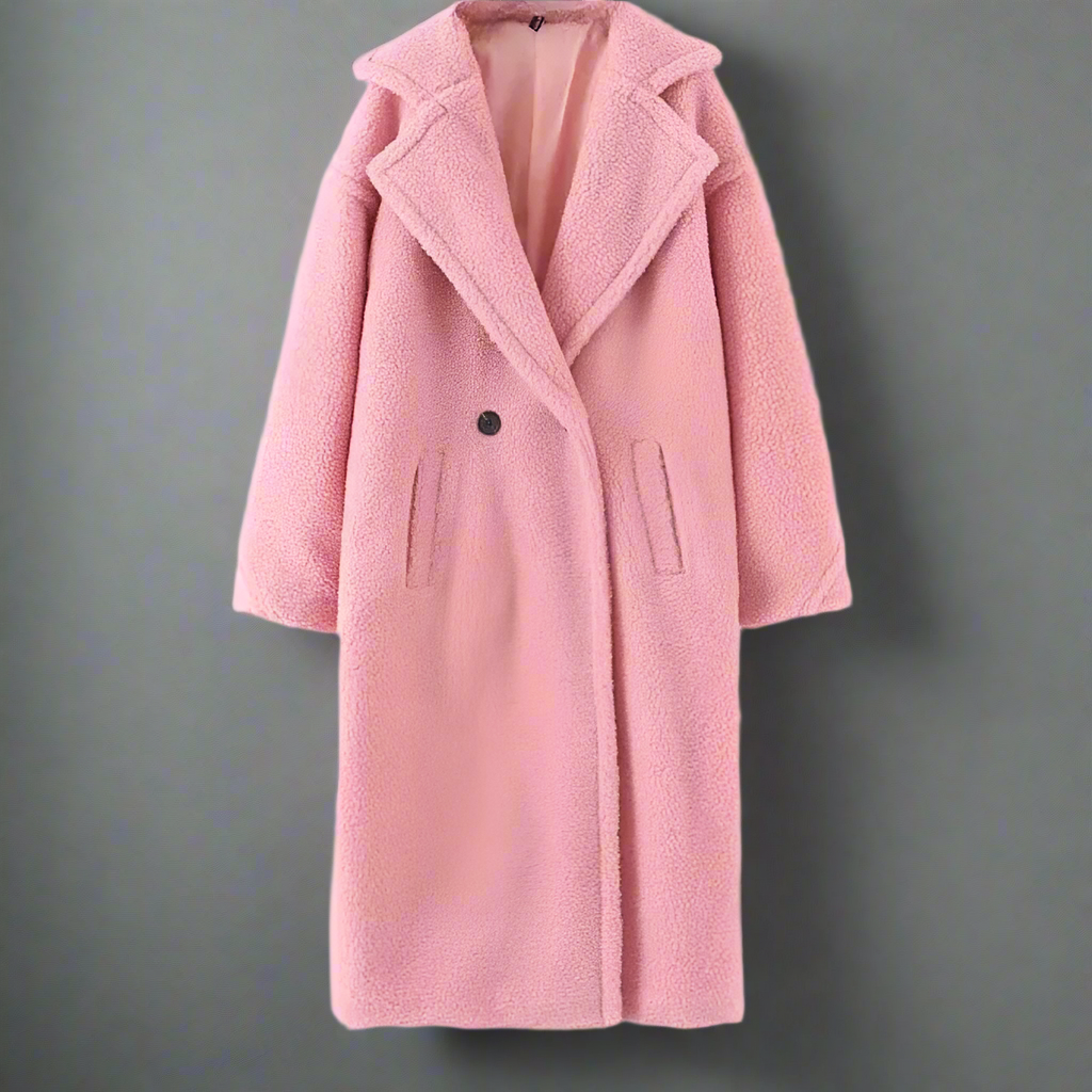 Street-Wave Teddy Coat Oversized Long Fit Warm Soft Fleece Revers Collar Women Everyday Wear