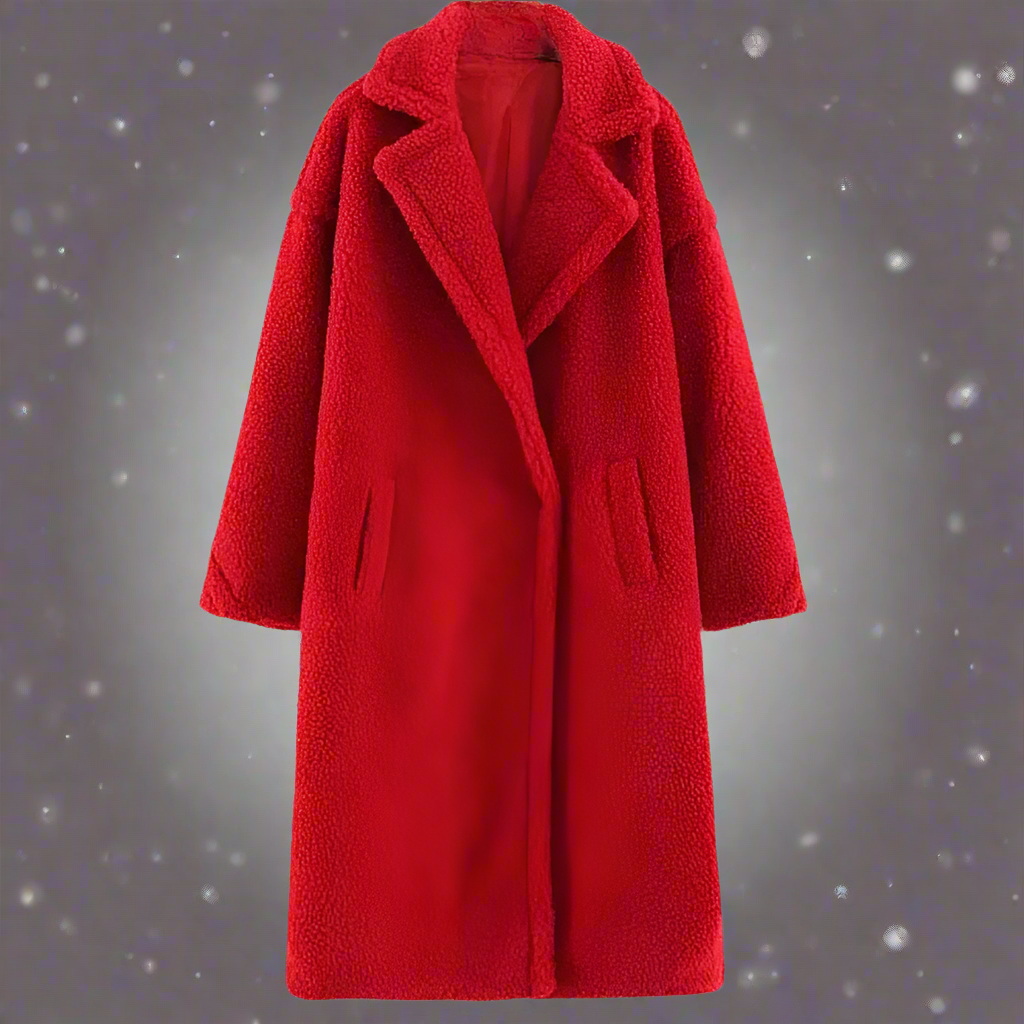 Street-Wave Teddy Coat Oversized Long Fit Warm Soft Fleece Revers Collar Women Everyday Wear