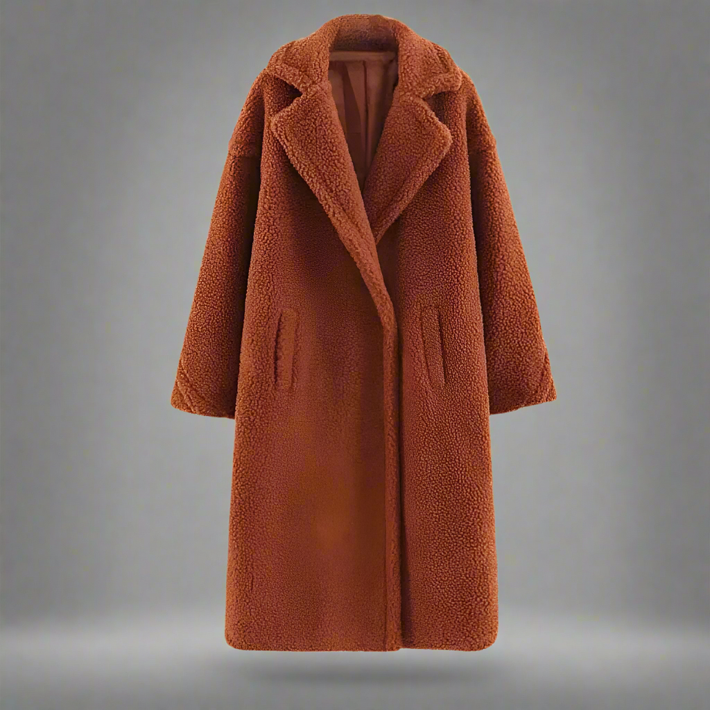 Street-Wave Teddy Coat Oversized Long Fit Warm Soft Fleece Revers Collar Women Everyday Wear