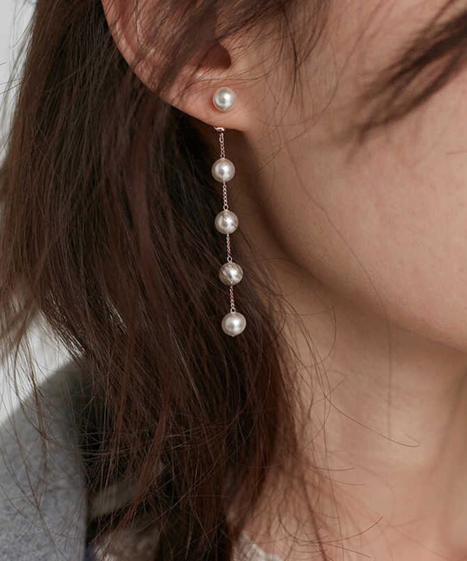 Boucles d'oreilles pendantes fines en alliage d'or avec perles et pampilles - Street-Wave