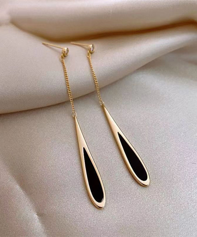 Boucles d'oreilles fines en alliage de cuivre doré et noir avec goutte d'eau - Street-Wave