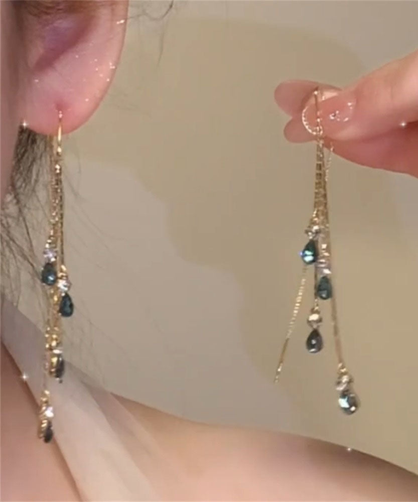 Boucles d'oreilles fines en forme de goutte d'eau avec cristal vert zircon - Street-Wave