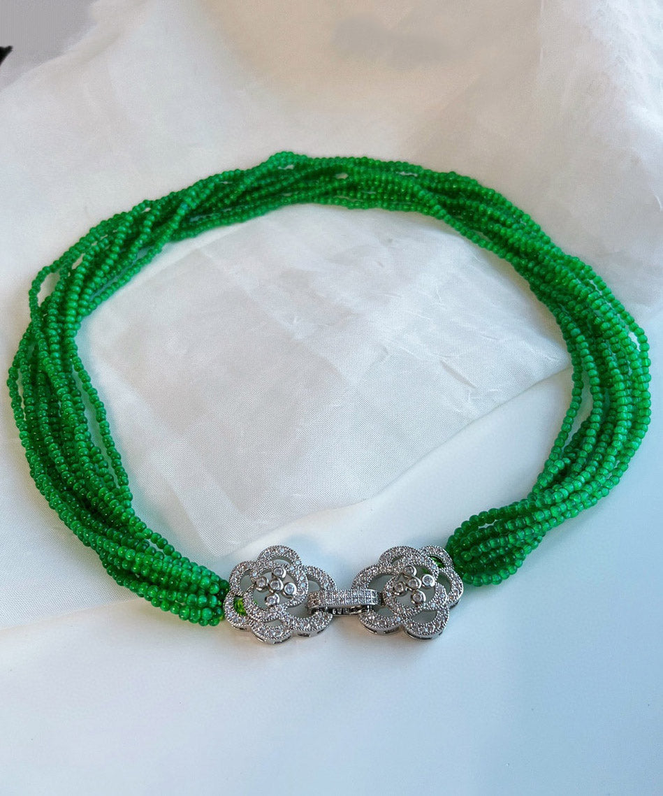 Collier fin en acier inoxydable vert avec perles œil de chat multicouches et graduées - Street-Wave