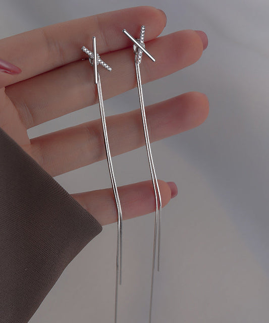 Boucles d'oreilles pendantes à pampilles en argent sterling et soie fine - Street-Wave