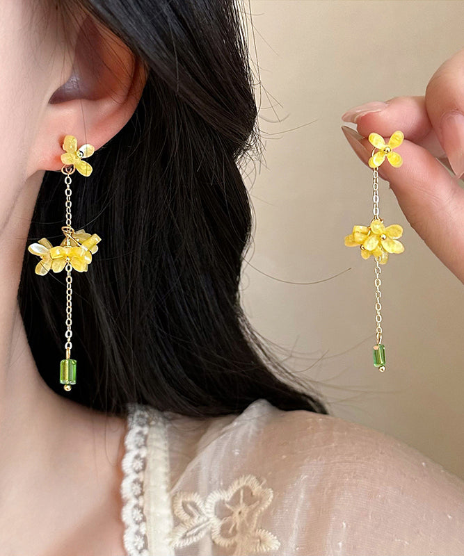Boucles d'oreilles pendantes fines en acrylique jaune avec pampilles en forme de fleur d'osmanthus - Street-Wave