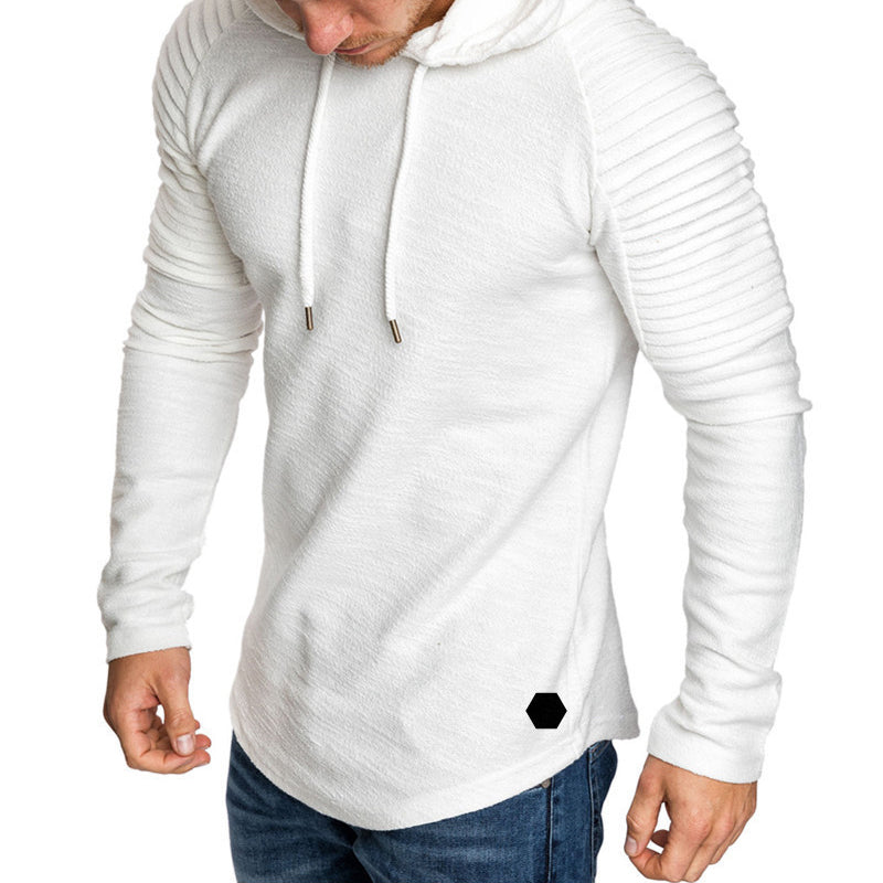 Slim Fit Autumn Casual Hoodie For Men With Folded Sleeve Detailing And Drawstring Hood Street-Wave