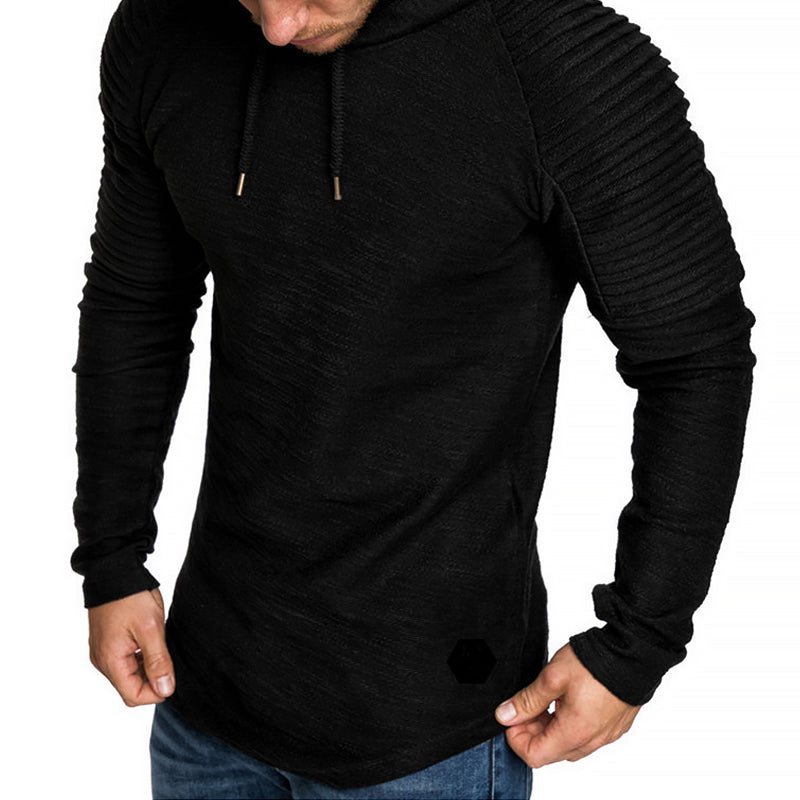 Slim Fit Autumn Casual Hoodie For Men With Folded Sleeve Detailing And Drawstring Hood Street-Wave