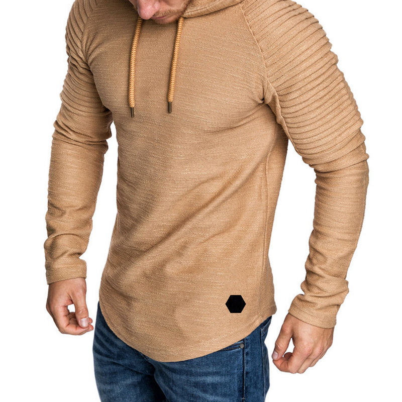 Slim Fit Autumn Casual Hoodie For Men With Folded Sleeve Detailing And Drawstring Hood Street-Wave
