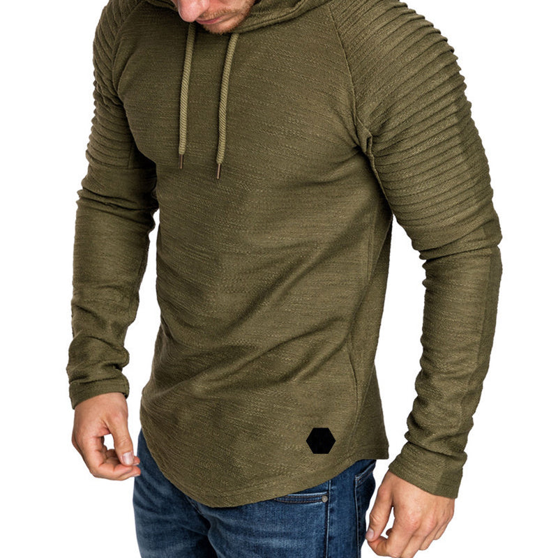 Slim Fit Autumn Casual Hoodie For Men With Folded Sleeve Detailing And Drawstring Hood Street-Wave