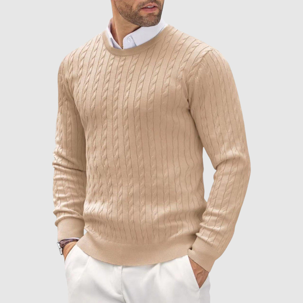 Slim Fit Cozy Layer Men's Knitted Wool Sweater By Street-Wave With Premium Knit Fabric And Twisted Knit Design