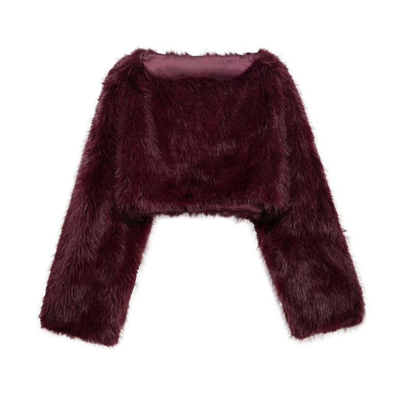 Street Wave Faux Fur Pullover With Wide Sleeves For Women Glamorous Cozy Statement Knit