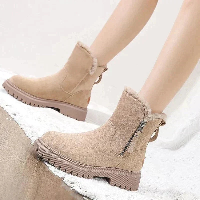 Street-Wave Wool-Lined Zip Boots For Women Cozy Warmth Durable Comfort And Easy Closure