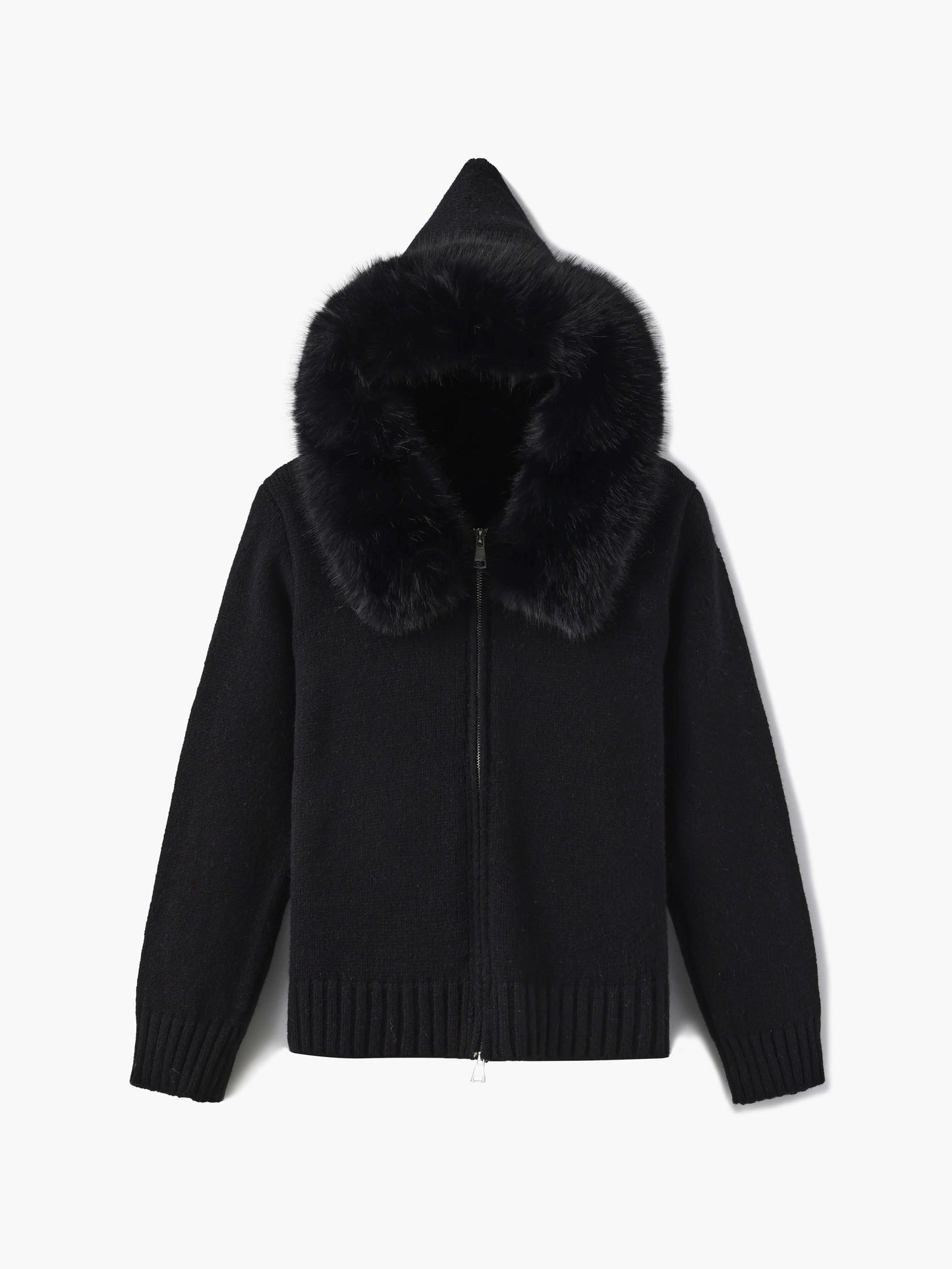 Street-Wave Knit Cardigan With Faux Fur Hood For Women Cozy Warm Grey Winter Jacket Fashion